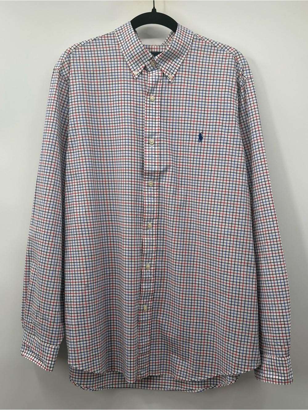 Ralph Lauren White Button-Down Shirt with Blue & Red Check